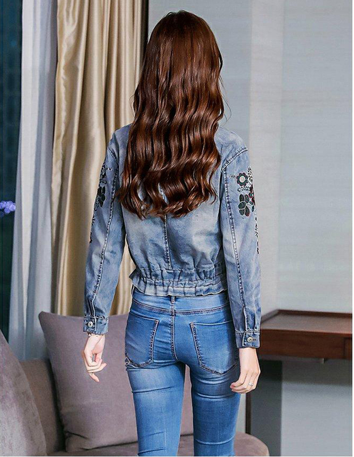 ÁO KHOÁC JEAN CỔ TRỤ TAY THÊU HOA